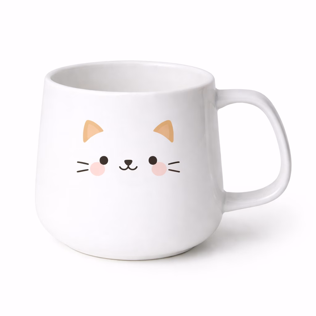 Katzengesicht auf einer weißen Keramiktasse